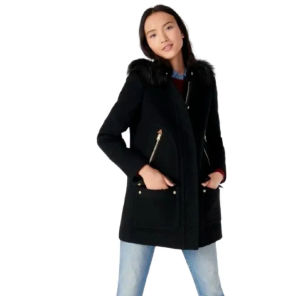 NWT JCrew Chateau Parka Jacket Coat Womens 2 Black Hooded Stadium Cloth NEW - Picture 2 of 12